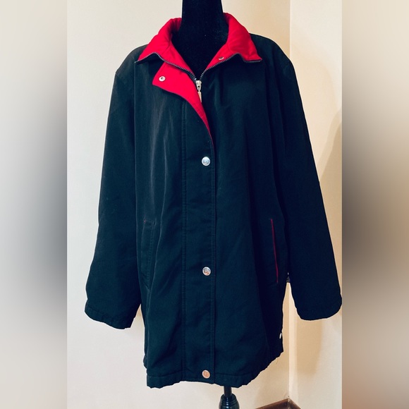 Mid Length Black Lined Coat Women XL Removable Faux Fur Collar Multiple Pockets - Picture 3 of 14